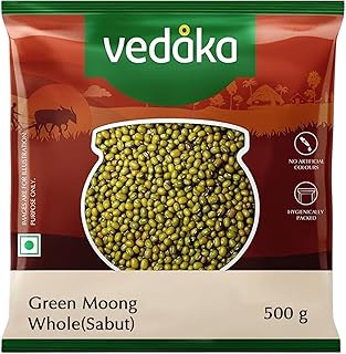 Amazon Brand - Vedaka Popular Unpolished Green Moong Whole (Sabut), 500 g|Naturally Rich in Protein |Naturally Cholesterol free