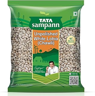 Tata Sampann Unpolished White Lobia (Chawli), 500g, Select Grains, Black Eyed Beans, Chef Recommended