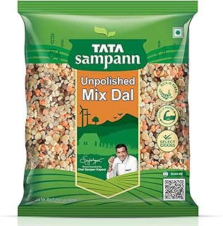 Tata Sampann Unpolished Mix Dal, 500g, Select Grains, Mix Of 5 Lentils (Toor, Chana, Masur, Moong, & Black Urad Split), Rich in Protein & Fibre, Chef Recommended